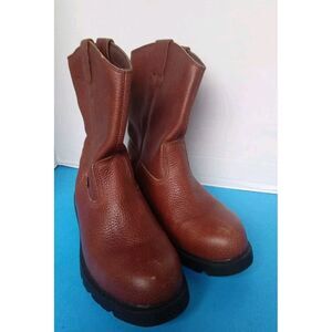 Survivors Mens Brown‎ Leather Steel Toe Waterproof Pull On Work Boots Wellington